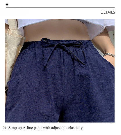 Casual Linen Shorts Women Gym Workout Shorts Cotton Shorts Summer Big Size Loose Home Beach Hot Lace Up Shorts