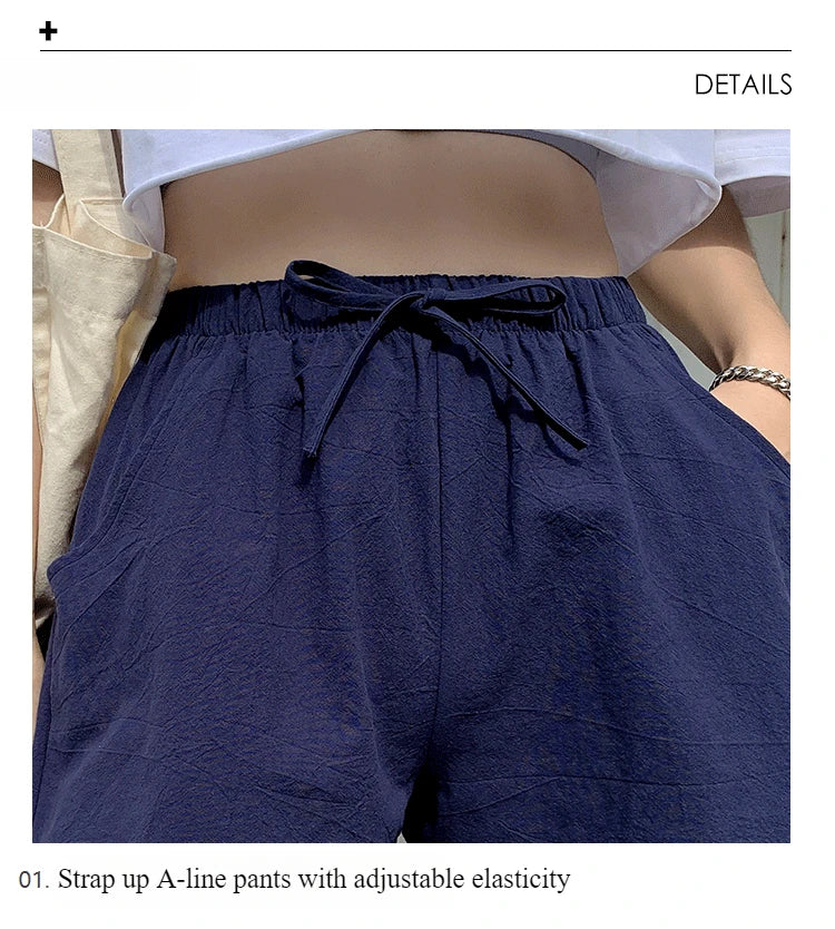 Casual Linen Shorts Women Gym Workout Shorts Cotton Shorts Summer Big Size Loose Home Beach Hot Lace Up Shorts