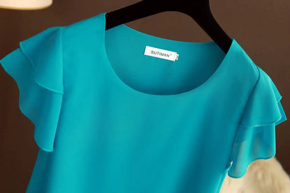 Fashion Brand Summer Oversized Loose and Thin Casual Blouse Top Short Sleeve Chiffon Top White Blouse Green Women’s Tops M-6XL