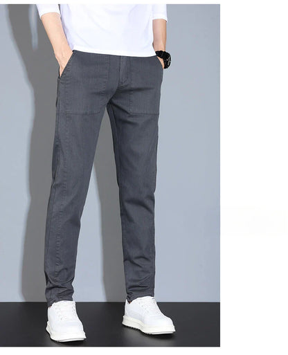 4 Colors Male Casual Pants Spring Summer Thin Cotton Slim Elastic Comfortable Business Trousers Korean Trendy Men Clothes