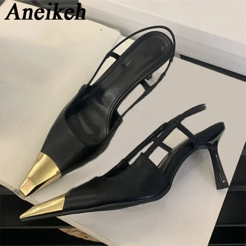 Street Style Sexy Pointed Toe Slingbacks Pumps Women Stripper Sandals High Heels Female Banquet Shoes Brown Kitten Heels