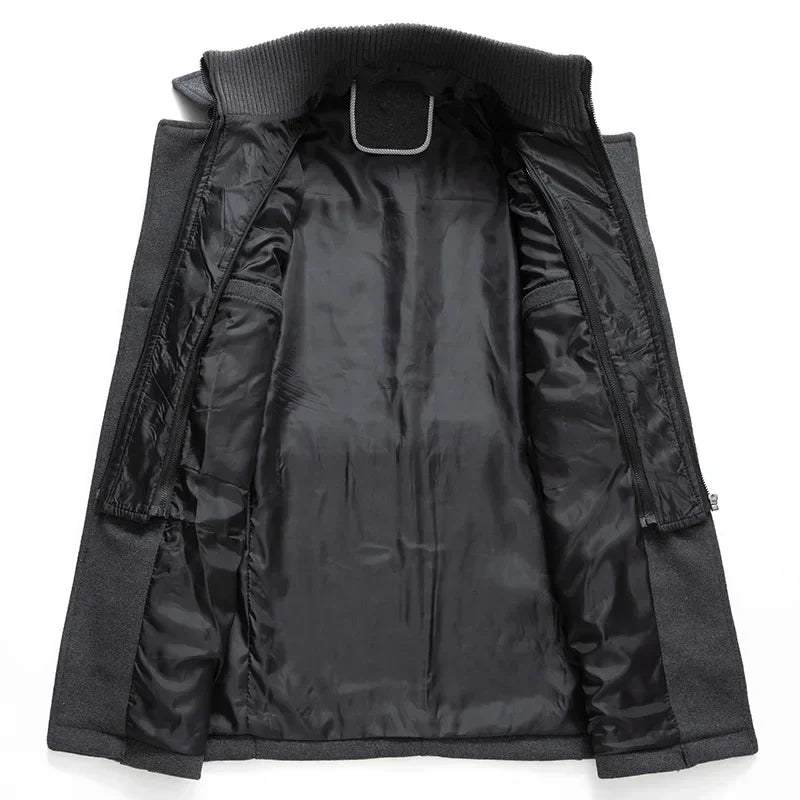 Men Fashion Autumn Winter Wool Trench Coats Fashion Middle Long Jacket Male Double Collar Zipper Coat Windbreak Woolen Overcoat