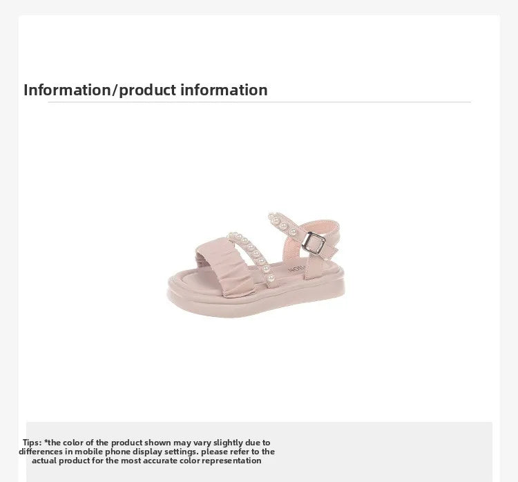 Girls Sandals Kids Summer Shoes Children's Beach Sandals with Pearls Princess Sweet Anti-slippery Open Toes Lace Chic Beading