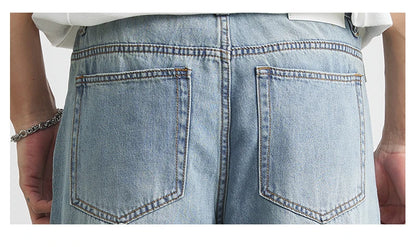 Men's Straight Jeans 2025 Summer New Thin Denim Trousers Casual Loose Outdoor Wide-leg Pants Fashion Nine-point Pants 28-36