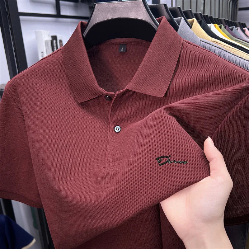cotton100% hot sale men's new short sleeve polo shirt summer lapel letter printing ventilate t-shirt business classic mans wear