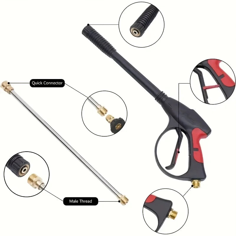 Portable High Pressure Car Wash Gun with Adjustable Extended Rod Household Water Pipe Matching Car Cleaning Tool for Home Outdoo
