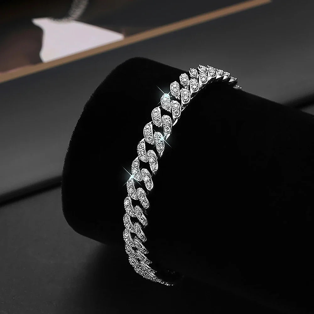 8mm Cuban Link Chain Full Moissanite Diamond Bracelets for Women Men 925 Sterling Silver Hip Hop Punk Iced Out Tennis Bracelet