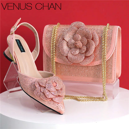 Italian Design Fashion Banquet Bags And Comfortable Mid-heel Hollow Pointed Shoes Are Suitable For parties Or Commuting