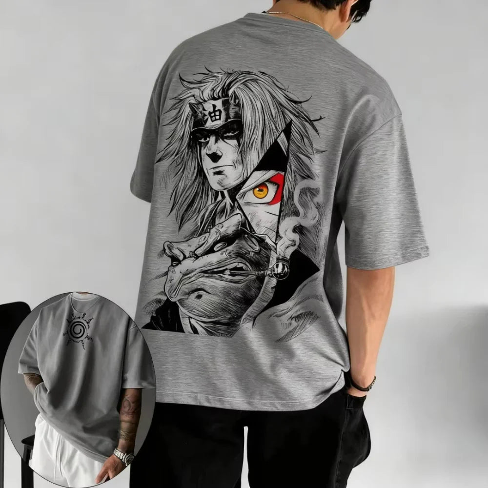 MINISO Men's T-shirt Jiraiya Summer and Autumn Anime Boys' Children's Wear Short-sleeved Retro Harajuku Style Men Women T-shirts