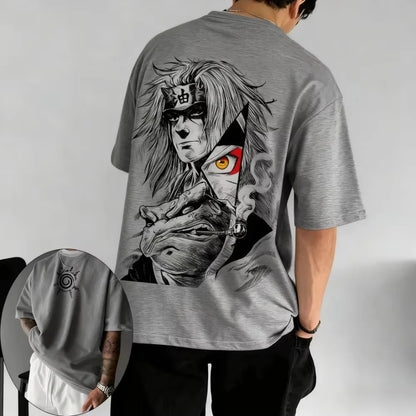 MINISO Men's T-shirt Jiraiya Summer and Autumn Anime Boys' Children's Wear Short-sleeved Retro Harajuku Style Men Women T-shirts