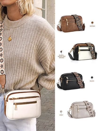 Ladies' Small Square Bag Two-tone Leather Crossbody Bag Large-capacity PU Crossbody Wallet Multi-functional Small Square Bag