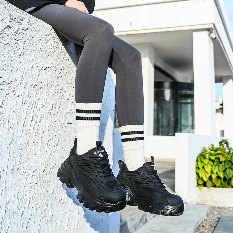 Lace-up Safety Work Shoes For Women Steel Head Boots Female Indestructible Construction Non Slip Platform Work Shoes