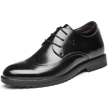 Men's Dress Brogues Elevator Shoes Platform Breathable Casual Business Luxury Genuine Leather Heightening Shoes 6 CM Taller Man