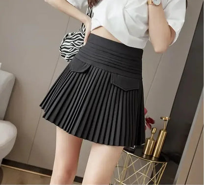 Fashions White Pleated Skirt Women High Waist Skater Skirt Female Korean A-Line High Fashion Casual Short Skirt Women Bottoms
