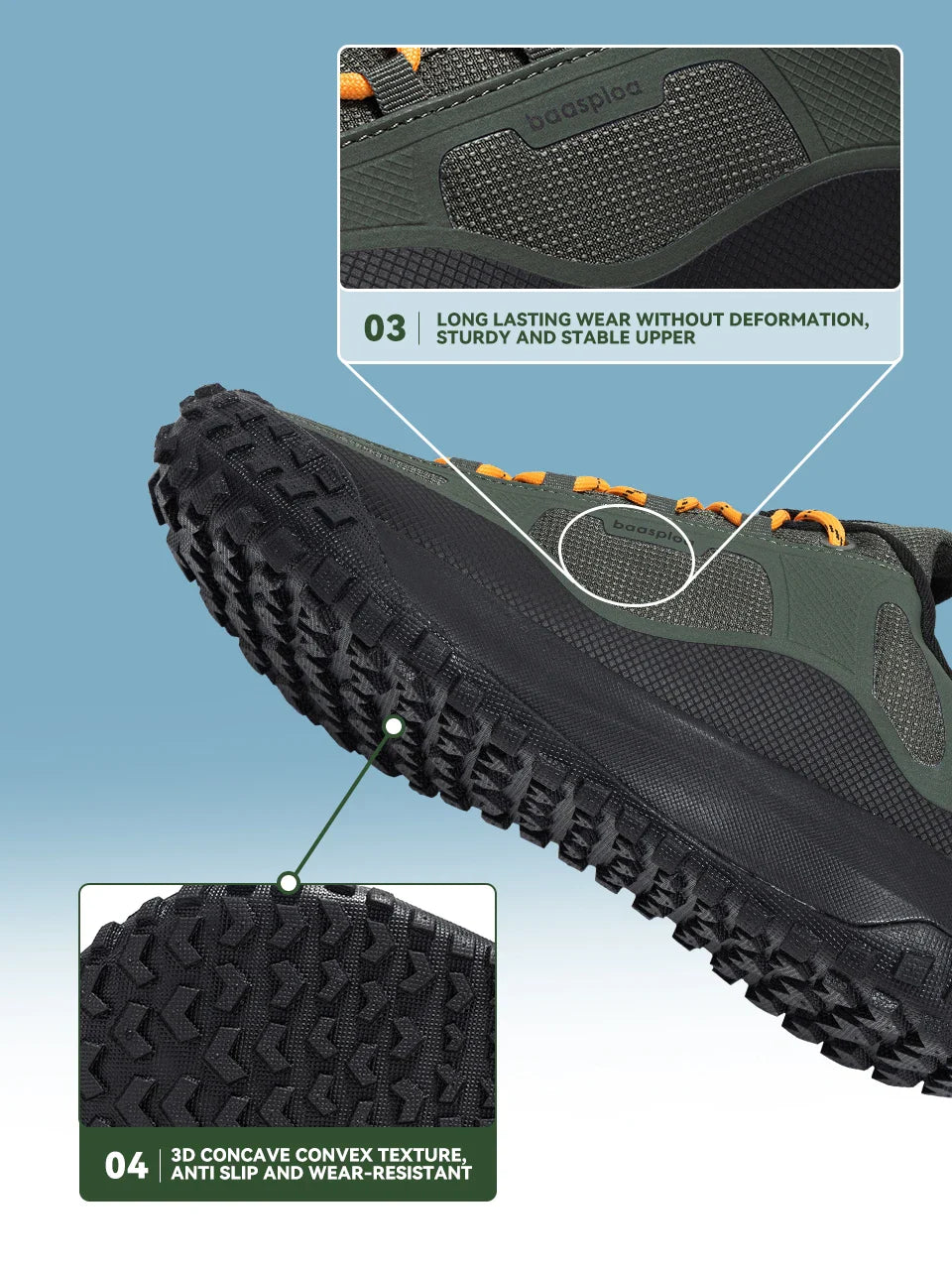 Baasploa Tênis Masculino para Caminhada Leve Casual de Amarrar Calçados Masculinos para Exterior Impermeável Resistente para Acampamento Tênis Antiderrapante
