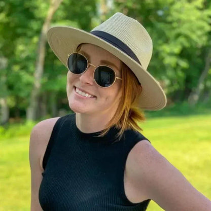Big Size XL 63cm Travel Panama Jazz Straw Hat Summer Sun Hats for Women Men Wedding  Wide Brim Fedora Straw Beach Hat UV UPF 50+