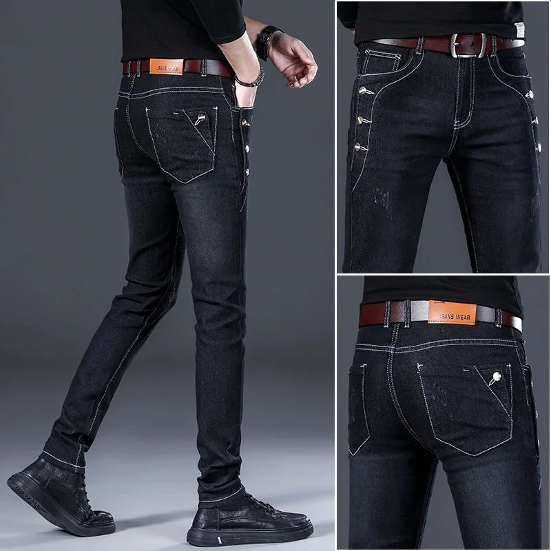 2023 Spring and Autumn New Fashion Trend Ripped Denim Pants Men's Casual Slim Comfortable Breathable High Quality Stretch Pants