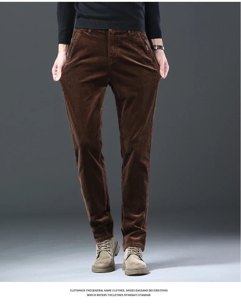 Fleece Winter Brand Men Clothing Corduroy Pants Warm Business Slim Velvet Korean Casual Trousers Male Plush Pants