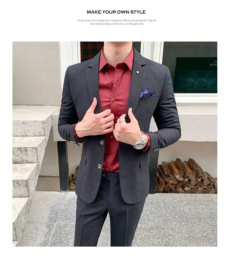 Men's Slim Fit Business Suit High Quality Boutique Fashion Two-Piece Set Handsome Trend Banquet Four Seasons Trousers Included