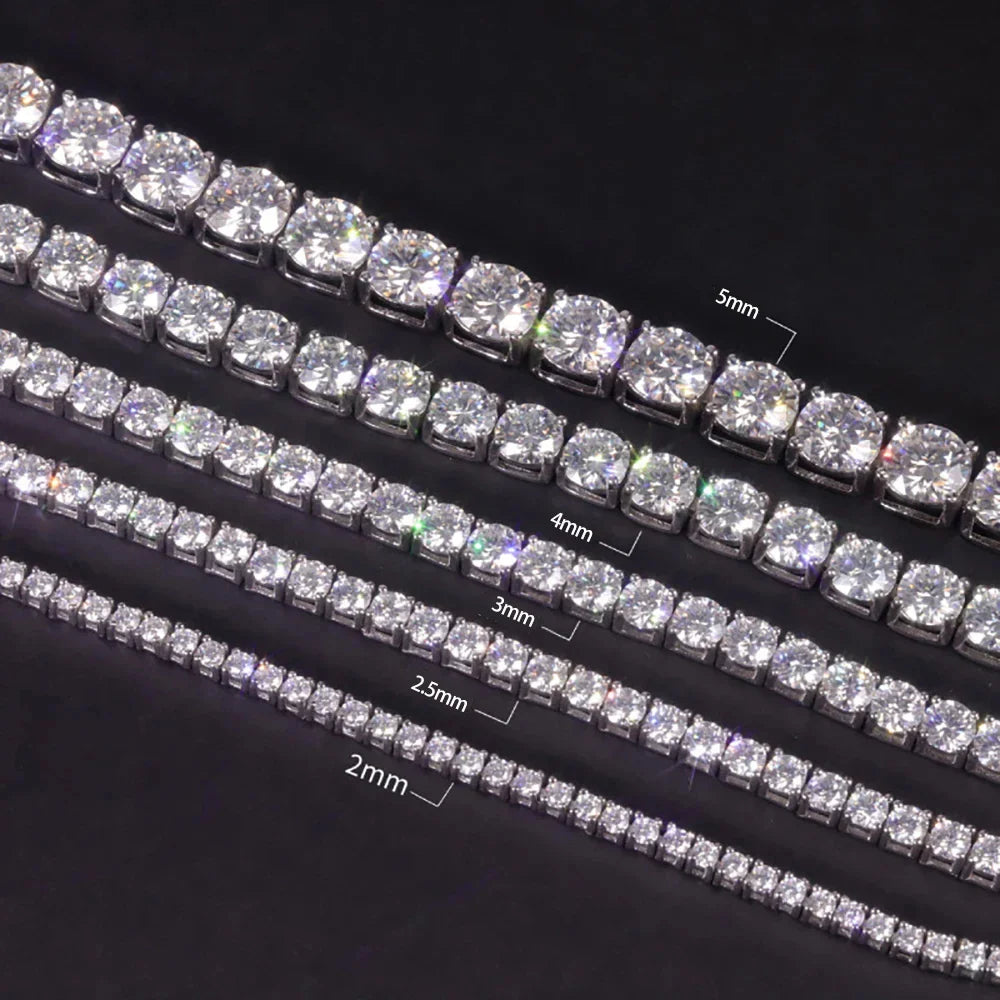 2mm 2.5mm 3mm 4mm 5mm Moissanite Tennis Bracelet for Women Men 100% S925 Sterling Silver Hidden Spring Lock Bracelet Plated 18K