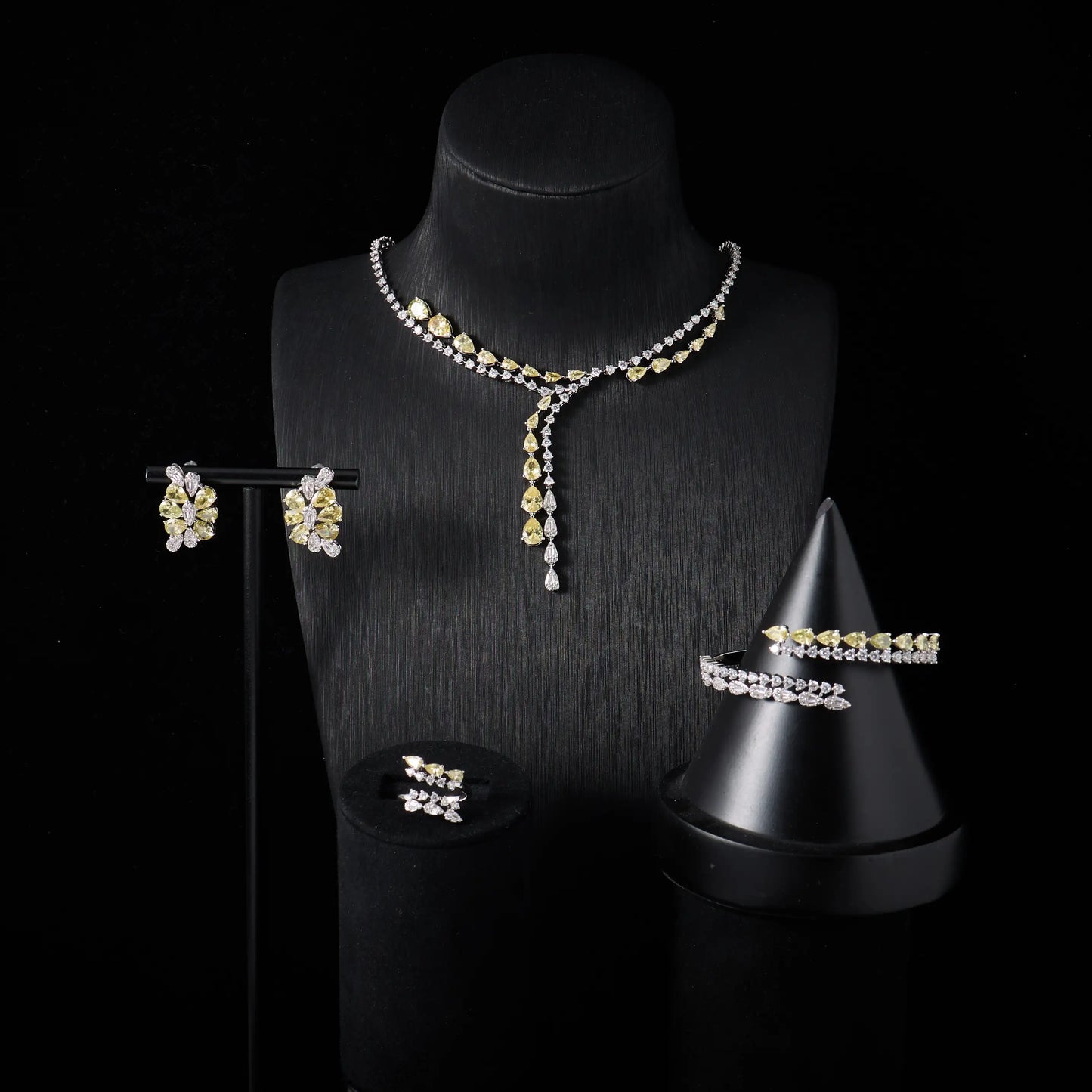 Luxury Color Fancy Yellow Cubic Zirconia High Quality Pink Jewelry Set Women Elegant Sets Necklaces Trend 00086