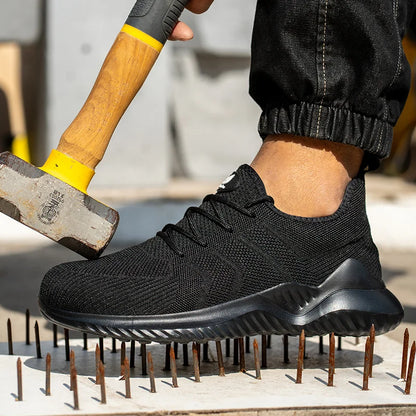 Men‘s Safety Shoes with Steel Toe Puncture Proof Anti-smash Work Sneakers Lightweight Breathable Black Sneakers for Construction