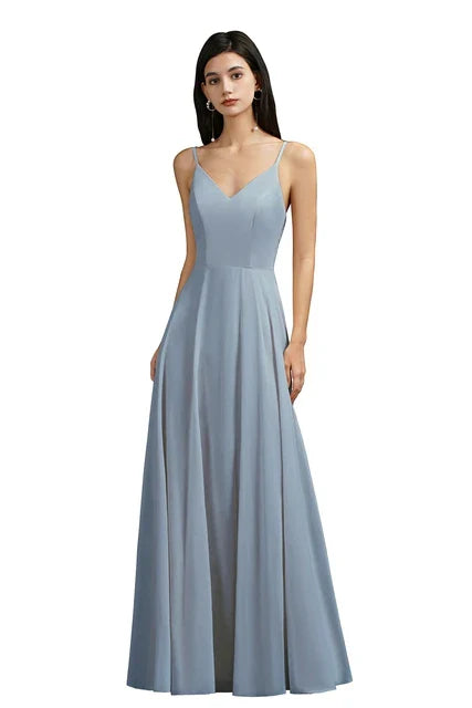 MisShow Chiffon Laço Vestidos De Noite Decote V Alças Finas Elegante Sem Mangas Vestidos De Baile De Festa Formais Robe De Soiree Longue