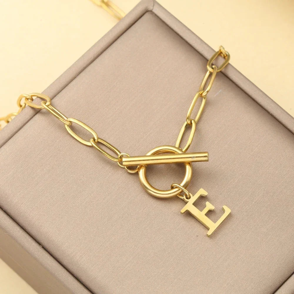 stainless steel Initial Necklace Gold  Color Cut Letters Single Name Choker Necklace For Women Pendant Jewelry Gift dropshipping