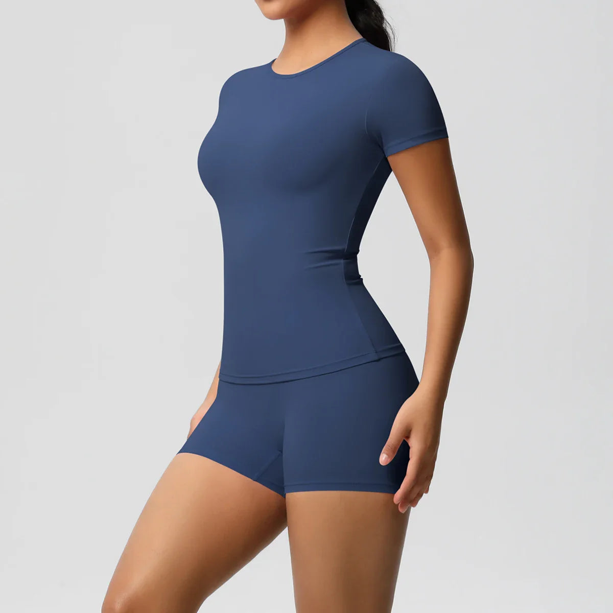 2PC Quick-Drying Gym Leggings Set Summer Short Sleeve Breathable Stretchy GYM Yoga Slim Fitness Active Top Women's cycling short