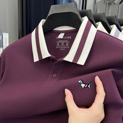 Luxury Brand Men's 100% Cotton Print Long Sleeve Polo Shirt Original Autumn Design Simple Trendy Business Lapel T-shirt Menswear