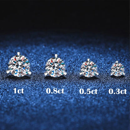 925 Sterling Silver 3 Prong Moissanite Stud Earrings 1ct D VVS1 Diamond with GRA for Women Wedding Party Fine Jewelry Gift