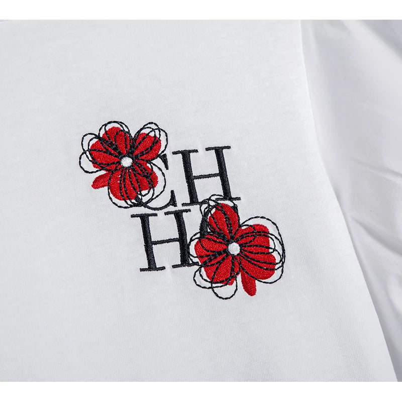 Women's T-Shirt Summer Luxury  New Embroidery Letter Lantern Sleeve T-Shirt White Basic Cotton T-Shirt Women's Top T-Shirt