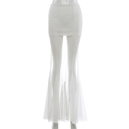 Mesh Patchwork Long Skirt Woman Summer Trend Elastic Waist Skinny Peach Hip Hot Girls Street Elegant Fashion Style Bottom