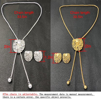 18K Gold Plated Necklace And Earrings For Women Set 85cm Long Chain Dubai Gold Color Silver Color Jewelry Adjustable Length 3pcs