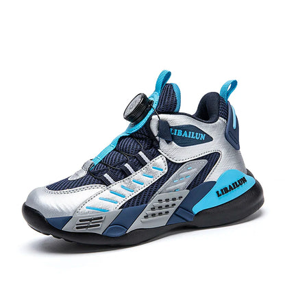 New Children Basketball Shoes Swivel Button Boys Fashion Sneakers Girls School Sport Shoes Kids Casual Trainers Outdoor Shoes