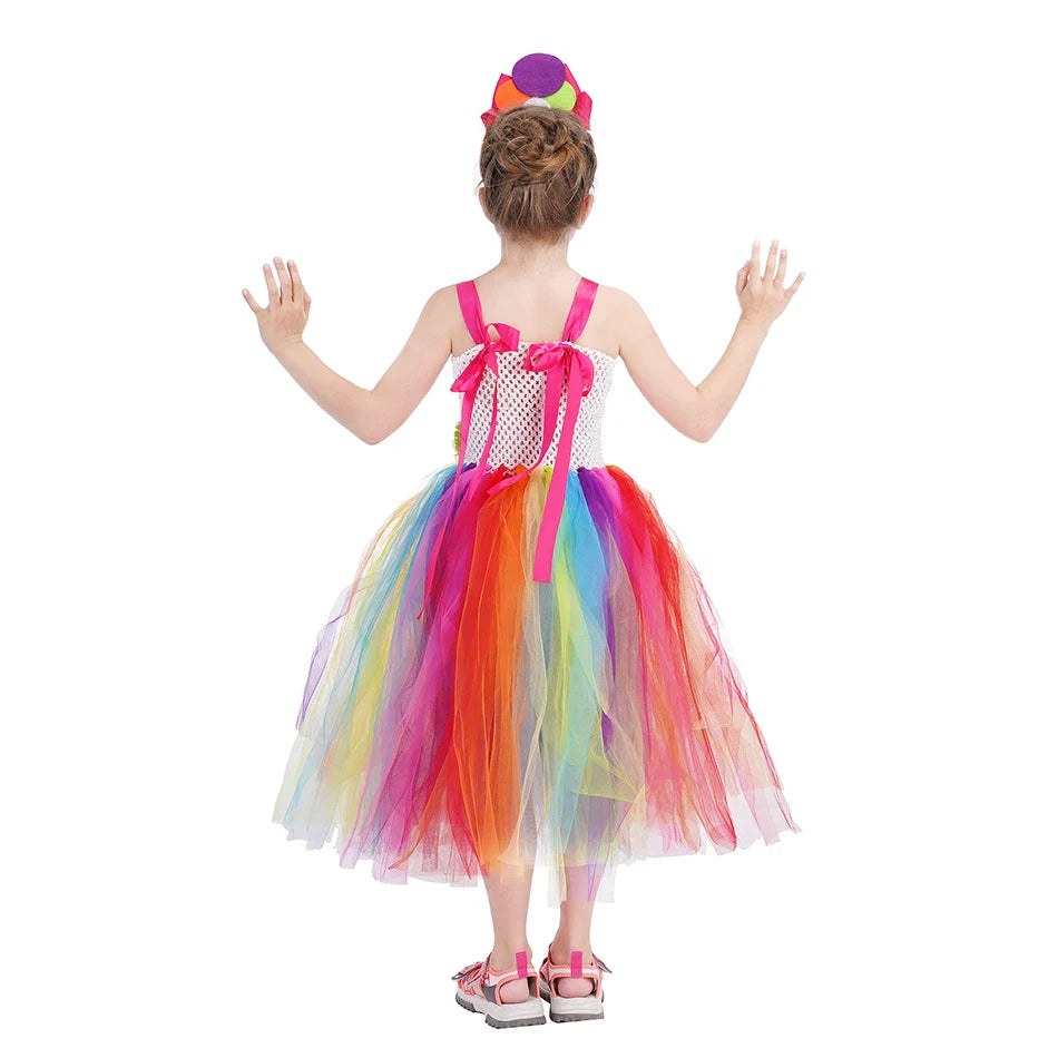 Rainbow Lollipop Girls Dress Sweet Purim Festival Celebrate Costume Fancy Carnival Children Vestidos Princess Cosplay Outfits