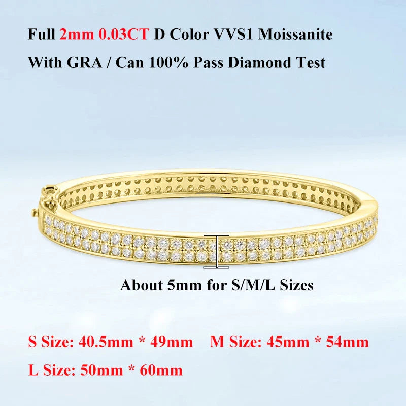 Real GRA Certified D Color 2mm 0.03CT Full Moissanite Bracelet Bangle for Women Party S925 Silver All Diamond Bracelets