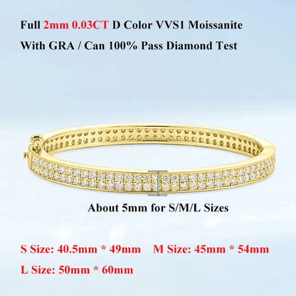 Real GRA Certified D Color 2mm 0.03CT Full Moissanite Bracelet Bangle for Women Party S925 Silver All Diamond Bracelets