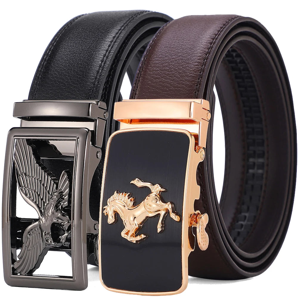 Automatic Buckle Men's Leather Belts Formal Eagle Horse Belt for Men Luxury Designer Brands Male Waist Strap Fashion Accessories