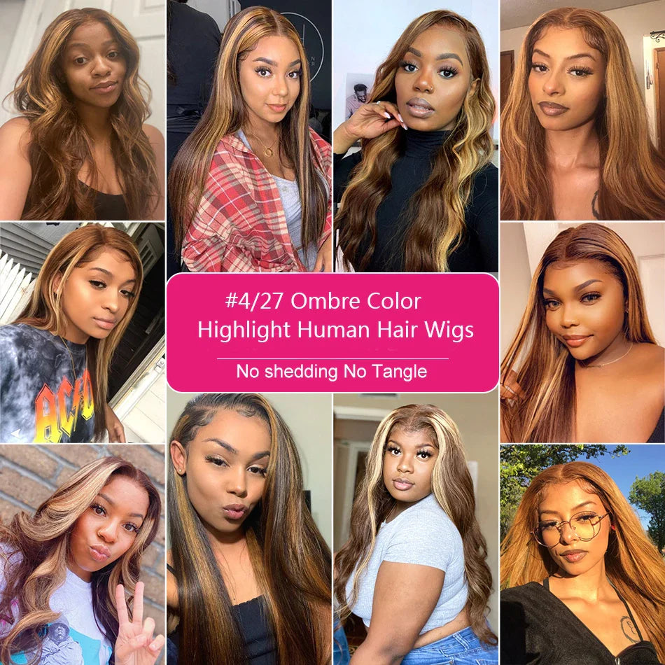 13x4 13x6 HD Highlight Lace Frontal Wigs For Women Honey Blonde Brazilian Glueless Ombre Straight Lace Front Wig Remy Human Hair