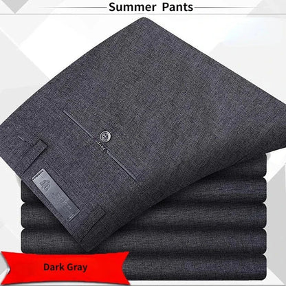 Men's Summer Autumn Casual Pants Straight Formal Long Trouser Adult Solid Color Flat Design Thick Lightweight Suit Pant Business