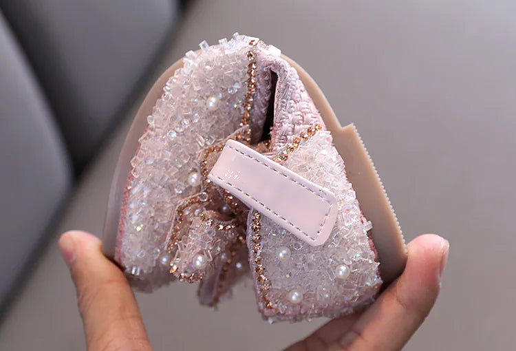 Children Princess Shoes Glitter Party Wedding Shoes for Girls Fashion Rhinestone Toddlers Ballet Flats Causal Kids Leather Shoes