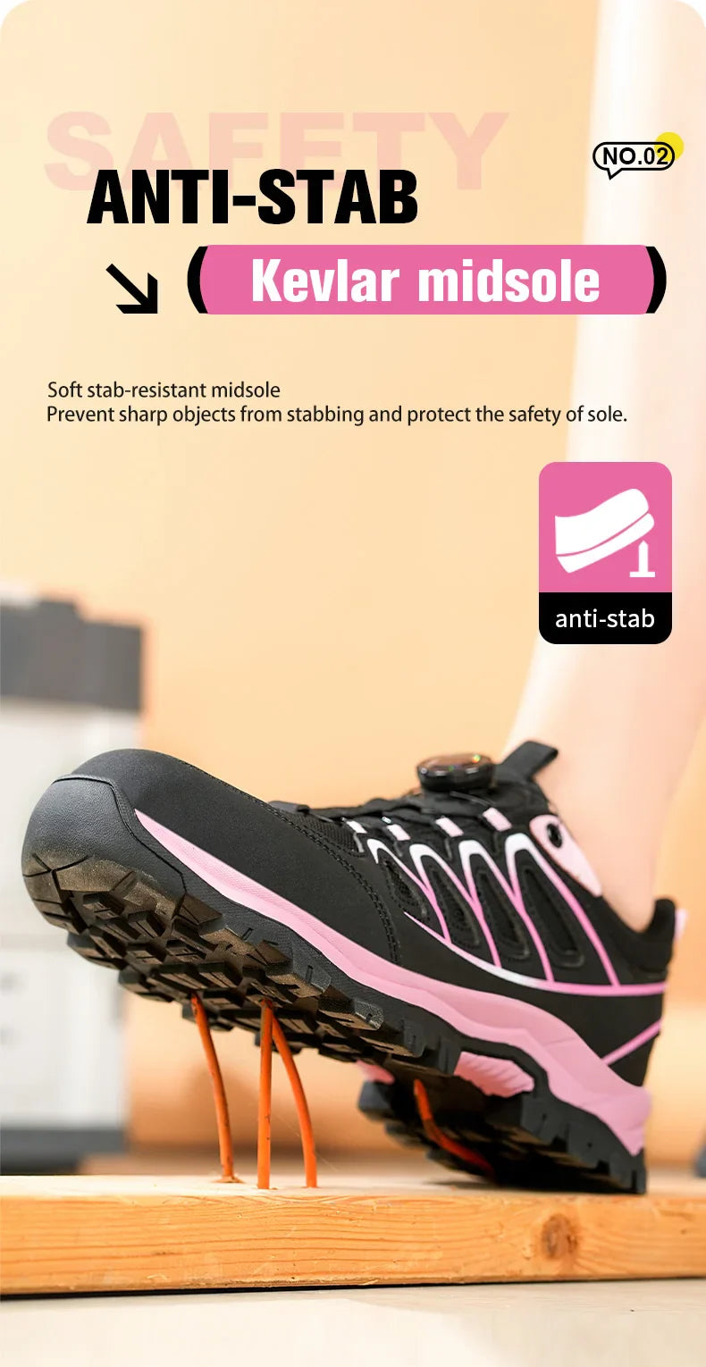 Rotating Button New Safety Shoes Women Anti-smash Anti-puncture Work Shoes Fashion Female Sport Shoes Security Protective Shoes