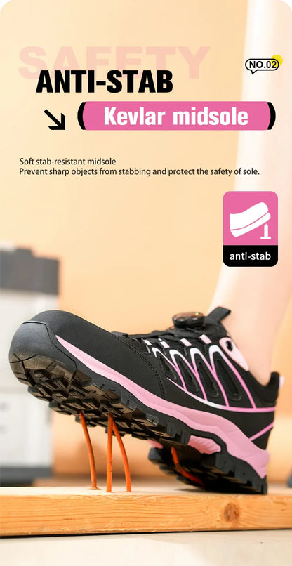 Rotating Button New Safety Shoes Women Anti-smash Anti-puncture Work Shoes Fashion Female Sport Shoes Security Protective Shoes