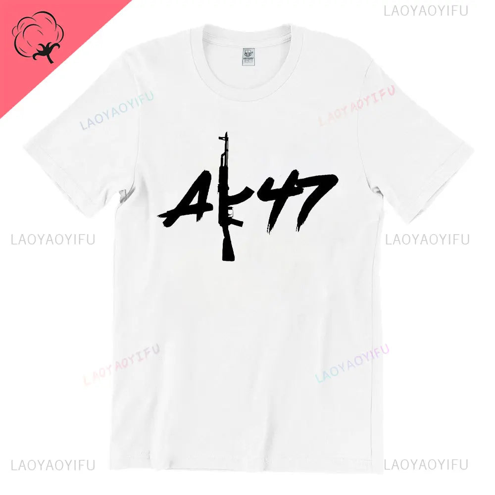 Vintage Classic Man Ak 47 TShirt Casual Fashion Military Fan Printed Cotton Shirt Summer O-neck Breathable Short-sleev Camisetas