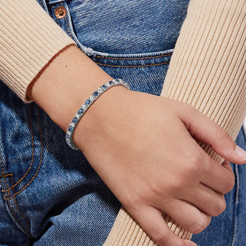 Blue Moissanite Tennis Bracelets for Women Man 3mm 4mm Lab Grow Diamond with Certificate 925 Silver Plated 18k Bracelet