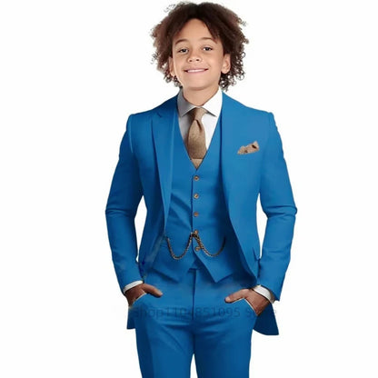 Khaki Boys Suit 3 Piece Groom Tuxedo Notch Lapel Jacket Pants Vest Wedding Party Birthday Gift Kids Slim Fit Blazer Child Suits