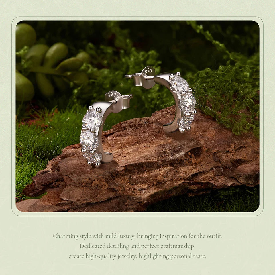 Minimalist Moissanite Hoop Earrings for Women Half-circle  925 Sterling Silver D Color Round Cut Lab Diamond Earrings