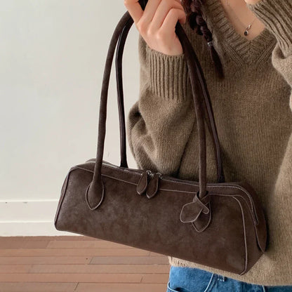 Vintage Suede Long Shoulder Bag 2026 New Women Shoulder Bag Luxury Ladies Handbag Female Commuter Shopping Underarm Bag