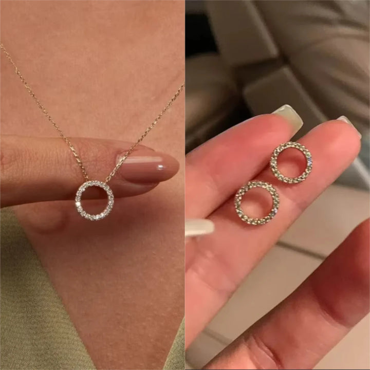 Jewelry Simple Crystal Circle Pendant Necklace Golden Color Unique Women